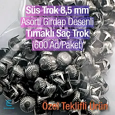 Süs Trok 8,5 mm Asorti Girdap Desenli Tırnaklı Saç Trok (650 Ad/Paket) TR0027PKAS