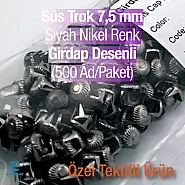 Süs Trok 7.5 mm Siyah Nikel Renk Girdap Desenli Tırnaklı Saç Trok (500 Ad/Paket) TR0028PK