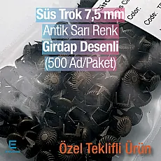 Süs Trok 7.5 mm Antik Sarı Renk Girdap Desenli Tırnaklı Saç Trok (500 Ad/Paket) TR0028PK06