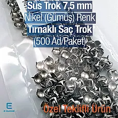 Süs Trok 7,5 mm Nikel Renk Tırnaklı Saç Trok (500 Ad/Paket) TR0032PKN
