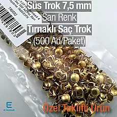 Süs Trok 7,5 mm Sarı Renk Tırnaklı Saç Trok (500 Ad/Paket) TR0032PKS