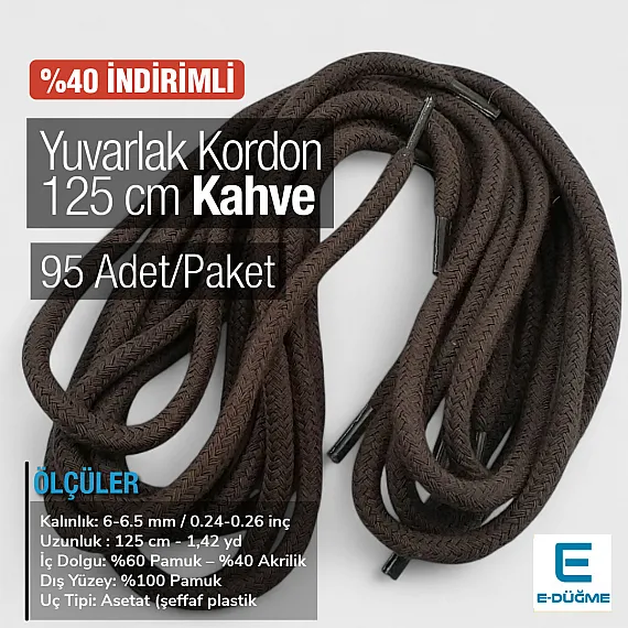 Yuvarlak Kordon 125 cm Pamuk Kahve 95 Adet Promosyonlu Satış PROMOYKRD00Brown