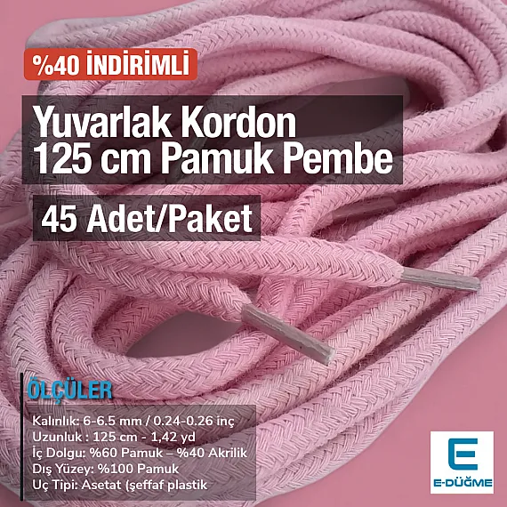 Braided Cord 130 cm - 1,42 yd Cotton Pink PROMO PROMOYKRD00PPink