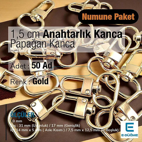 1.5 cm Keychain Hook Gold Color Parrot Hook 50 Pieces / Pack A 546 PROMO