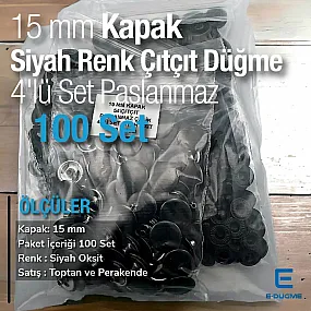 Çıtçıt Düğme 15 mm Paslanmaz Siyah Renk 100 adet/Pk C00016PPKSYH