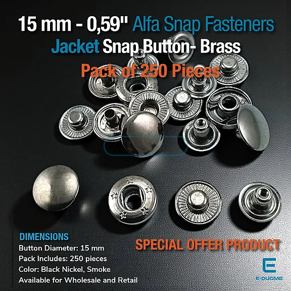 15 mm Alfa Snap Button Black Nickel Brass Snap Button C0001PRPROMO
