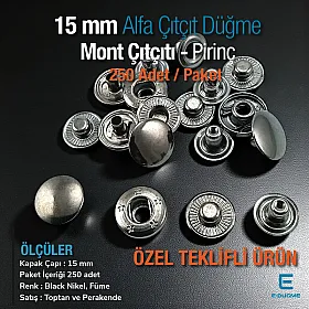 15 mm Alfa Snap Button Black Nickel Brass Snap Button 250 Pcs/ Pack  C0001PRPROMO