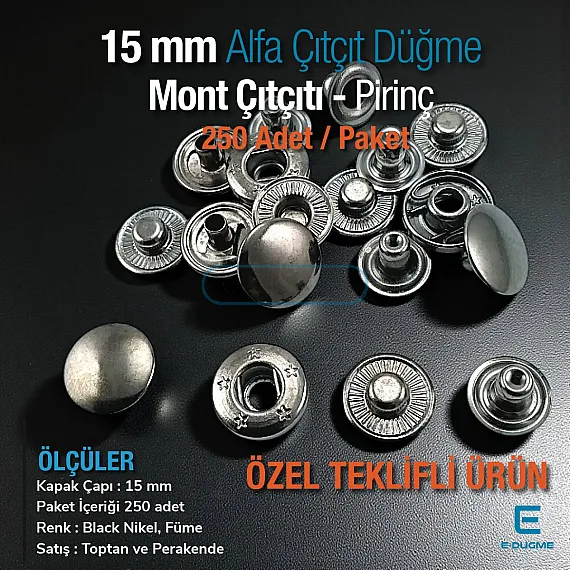 15 mm Alfa Snap Button Black Nickel Brass Snap Button 250 Pcs/ Pack  C0001PRPROMO