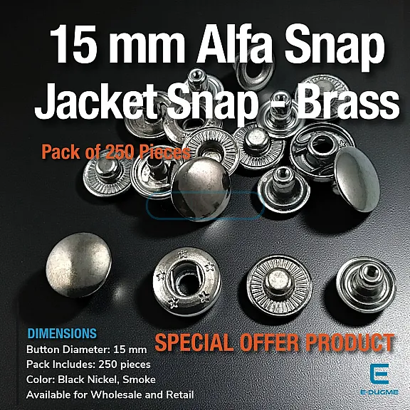 15 mm Alfa Çıt çıt Düğme Black Nikel Pirinç Çıtçıt Düğme 250 Ad/ Pack C0001PRPROMO