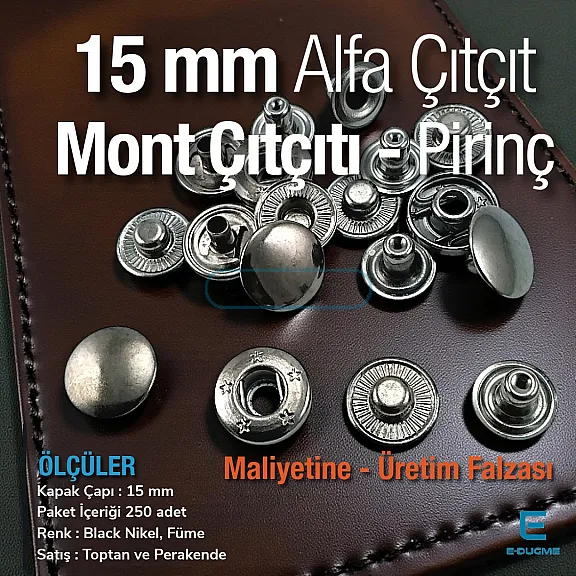 15 mm Alfa Çıt çıt Düğme Black Nikel Pirinç Çıtçıt Düğme 250 Ad/ Pack C0001PRPROMO