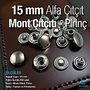 Alfa Çıtçıt Düğme Pirinç 15 mm Metal Çıtçıt Düğme C0001PR