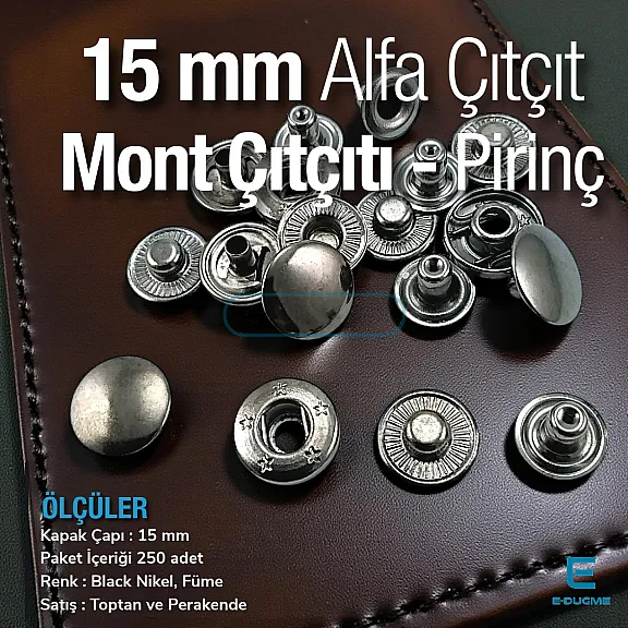 Alfa Çıtçıt Düğme Pirinç 15 mm Metal Çıtçıt Düğme C0001PR