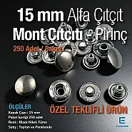 15 mm Alfa Çıt çıt Düğme Black Nikel Pirinç Çıtçıt Düğme 250 Ad/ Pack C0001PRPROMO