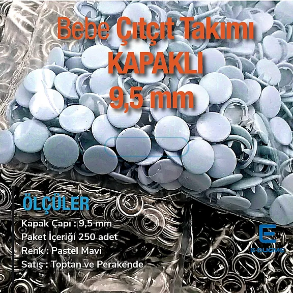 Baby Snap Fastener with Cover 9.5mm - 3/8" Pastel Blue Painted Stainless 250 Pcs/Pack C0014PromoPBlue