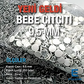 Kapaklı Bebe Çıtçıt 9,5 mm Ekru Boyalı Paslanmaz 250 Ad/Paket C0014PromoPEcru