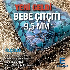 Kapaklı Bebe Çıtçıt 9,5 mm Saks Mavi Boyalı Paslanmaz 250 Ad/Paket C0014PromoSMavi