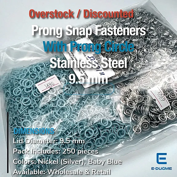 9,5 mm Prong Snaps Fastener Baby Blue Baby Snap Buttons 3/8" Stainless 250 Pcs/Pk C0095DPBBlue