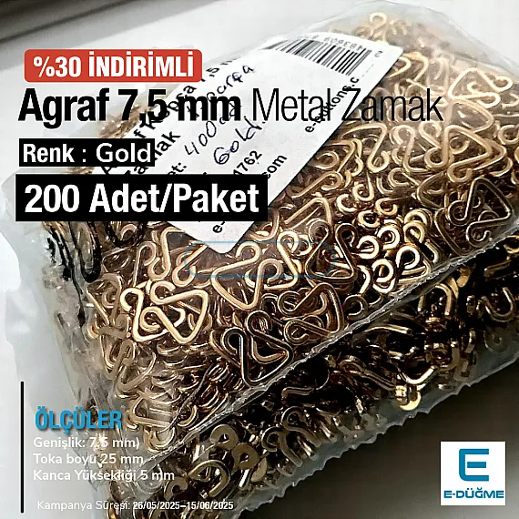 7,5 mm Hook and Eye Buckle Gold Frog Fasteners Promo Package 200 Pieces E 1762PROMO