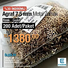 Agraf 7,5 mm Metal Zamak Promo Paket 200 Adet Gold Renk E 1762PROMO