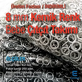 8 mm Bebe Çıt Çıtı 250 Adet Kemik Renk Klikıt Çıtçıt ERBCLK0008PKKemik