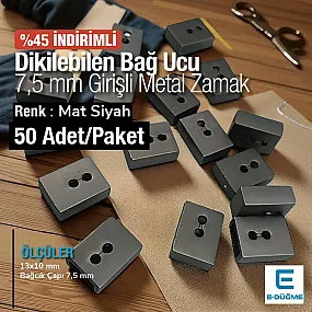 Bağucu Dikme - Küp Dikilebilen Bağucu 50 Adet/Pkaet Mat Siyah Giriş 7,5 mm x 3,5 mm PROMOART0034
