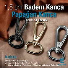 1,5 cm Yaylı Döner Kanca - Badem Kanca - Papağan Kanca - Çanta Kancası Özel Kaplama S 20275
