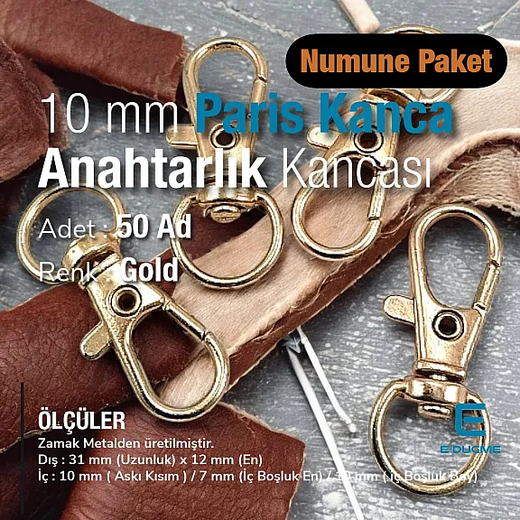 10 mm Anahtarlık Kancası - Paris Kanca Yaylı Döner Kancalar - Papağan Kanca (100 Adet/Paket) S1351