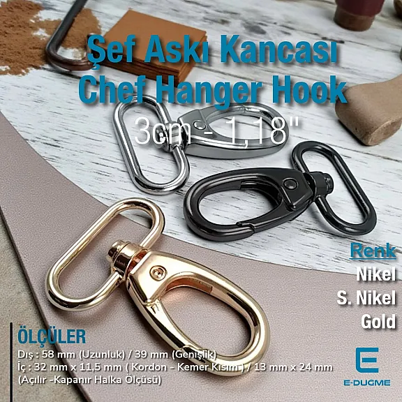 3 cm Yaylı Döner Kanca - Yengeç Kanca - Şef Askı Kancası Özel Kaplama Renk S1910
