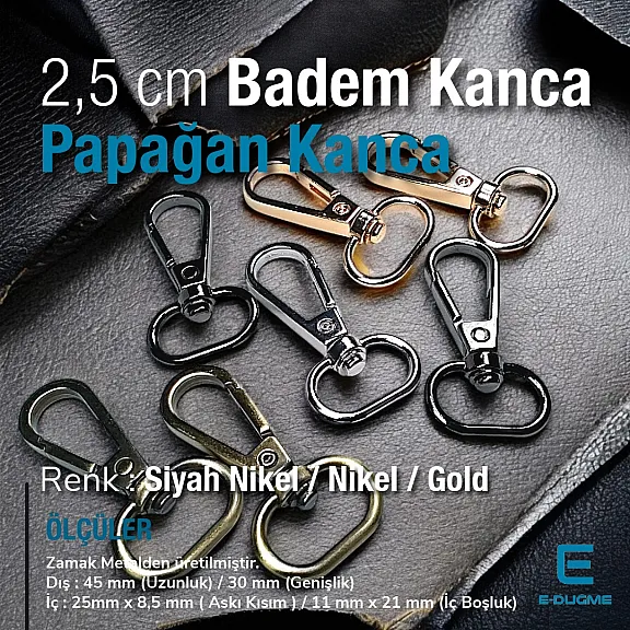 Papağan Kanca - 25 mm Badem Kanca - Yaylı Döner Kanca (100 Adet/Paket) S24699