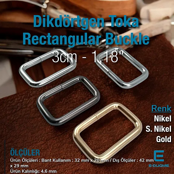 3 cm 1.2" Rectangular Buckle - Frame Buckle Special Metal Plating S 3572