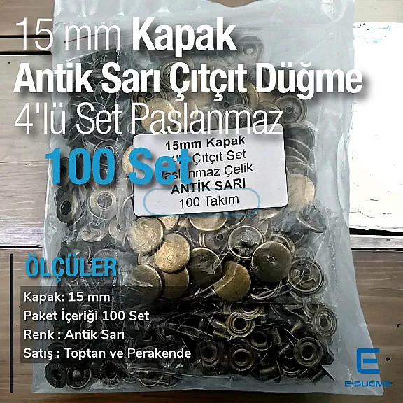 Çıtçıt Düğme 15 mm Paslanmaz 100 adet/Pk  C00016PPK