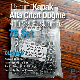 Alfa Çıtçıt Düğme 15 mm Paslanmaz Çelik Çıtçıt Düğme 75 Adet/Paket C0001PPK