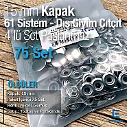 61 Çıtçıt Düğme 15 mm Paslanmaz Çelik Çıtçıt 75 Adet/Paket C0004P15PK