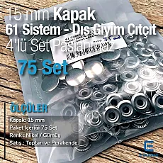 61 Snap Fasteners 15 mm Stainless Steel Snap Fastener 75 Pcs/Pack C0004P15PK