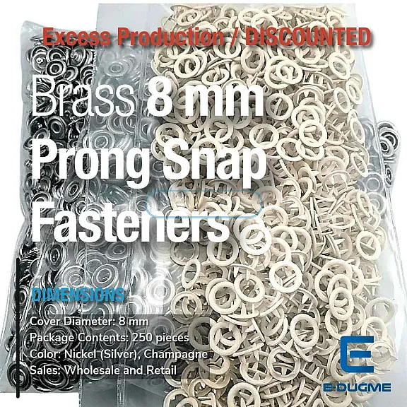 8 mm 0,31" Prong Snap Fasteners For Baby Clothes Ecru Color 500 Pieces ERBCLK0008PECRU