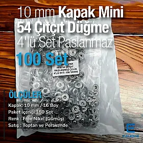 VT2 Çıtçıt 10 mm Mini 54 Çıtçıt Düğme Paslanmaz Çelik 100 Ad/Pkt ERC00P10PK