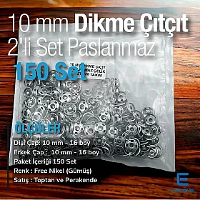 Dikme Çıtçıt Düğme 10 mm 16 boy Paslanmaz Çelik 150 Adet/Paket Dört Delikli ERD100PR4PK