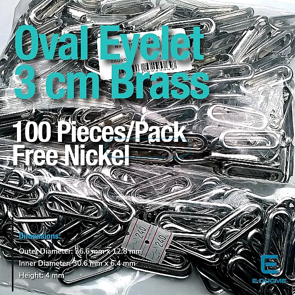 Oval Eyelet 3 cm - 1,18" Brass 100 Pieces / Pack Nickel Plating EROV0030PRPromo