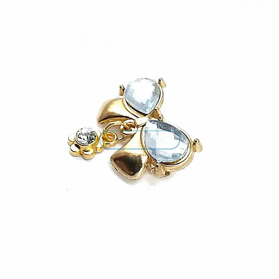 Double Stone Stylish Gold Color Metal Brooch BRS0027