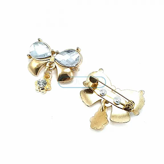 Double Stone Stylish Gold Color Metal Brooch BRS0027