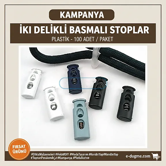 Plastik Stoper İki Delikli 4 mm Delik Çaplı 100 Adet/Paket H005014Promo