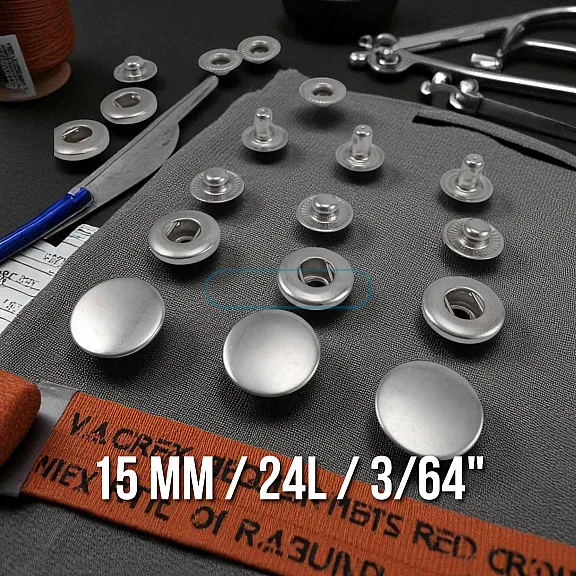 Snaps Fasteners 19/32" Stainless Alpha 15 mm 24L  Set Of 4 ERCA0015P