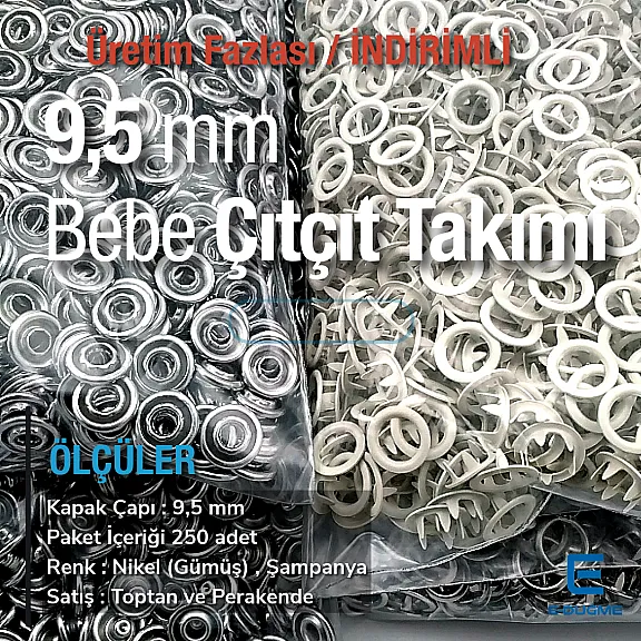 Bebe Çıtçıtı 9,5 mm Bej Renk Paslanmaz Delikli Klikıt Çıtçıt 250 Adet/Pk C0095DPPKBEJ