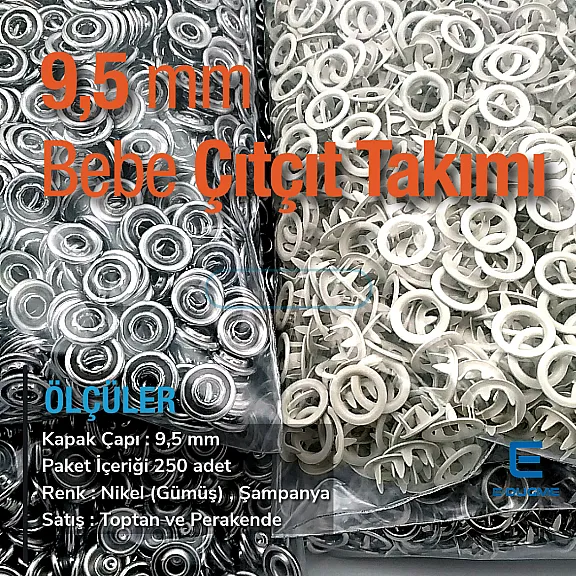 Bebe Çıtçıtı 9,5 mm Bej Renk Paslanmaz Delikli Klikıt Çıtçıt 250 Adet/Pk C0095DPPKBEJ