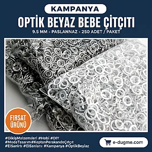 Bebe Çıtçıtı 9,5 mm Optik Beyaz Paslanmaz Delikli Klikıt Çıtçıt 250 Adet/Pk C0095DPPKOwhite