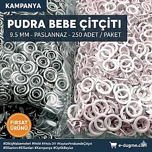 Bebe Çıtçıtı 9,5 mm Pudra Renk Paslanmaz Delikli Klikıt Çıtçıt 250 Adet/Pk C0095DPPKPudra