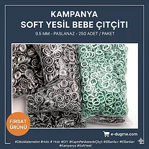 Bebe Çıtçıtı 9,5 mm Soft Yeşil Renk Paslanmaz Delikli Klikıt Çıtçıt 250 Adet/Pk C0095DPPKSoftYsl